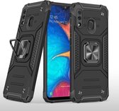 Voor Samsung Galaxy A20 / A30 magnetisch pantser schokbestendig TPU + pc-hoesje met metalen ringhouder (zwart)