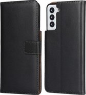 Vlakke structuur rundleer horizontale flip case met magnetische sluiting & houder & kaartsleuven & portemonnee voor Samsung Galaxy S21 Plus 5G (zwart)