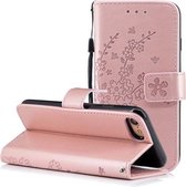 Voor iPhone SE 2020 Plum Blossom Embossing Pattern Horizontale Flip Leren Case met Houder & Kaartsleuven & Portemonnee & Lanyard (Rose Goud)