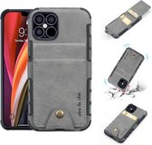 Voor iPhone 12/12 Pro stoffen textuur + TPU verticale flip-hoes met kaartsleuven (grijs)