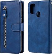 Voor Samsung Galaxy M30s Mode Kalfsstructuur Rits Horizontale Flip Leren Case met Houder & Kaartsleuven & Portemonnee (Blauw)