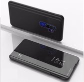 Voor OPPO A9 2020 / A5 2020 vergulde spiegel horizontaal flip leer met standaard mobiele telefoon holster (zwart)