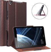 Voor Huawei Honor Pad 5 / MediaPad M5 Lite 8 inch ultradunne koolstofvezel horizontale flip PU lederen tablethoes met 3-niveau houder (bruin)