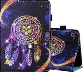 Voor Amazon Kindle Fire 7 2019/2017/2015 Naaigaren Horizontaal Geschilderd Plat Leren Hoesje met Pen Cover & Antislipstrip & Kaartsleuf & Houder (Sterrenhemel Windgong)