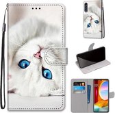 Voor LG Fluwelen Gekleurde Tekening Cross Textuur Horizontale Flip PU Lederen Case met Houder & Kaartsleuven & Portemonnee & Lanyard (Wit Kitten)