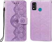 Voor Huawei Honor 9X Lite Flower Vine Embossing Pattern Horizontale Flip Leather Case met Card Slot & Holder & Wallet & Lanyard (Purple)