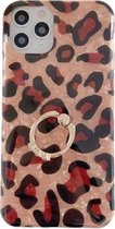 Glanzend luipaardpatroon schokbestendig TPU-hoesje met diamanten ringhouder voor iPhone 11 (bruin)