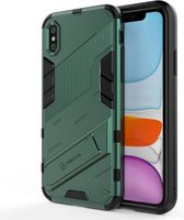 Punk Armor 2 in 1 PC + TPU schokbestendig hoesje met onzichtbare houder voor iPhone XR (groen)