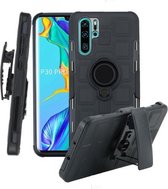 Voor Huawei P30 Pro 3 in 1 Cube PC + TPU beschermhoes met 360 graden draaien zwarte ringhouder (zwart)