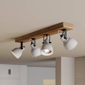 Lindby - plafondlamp - 4 lichts - dennenhout, beton - H: 19 cm - GU10 - grijs, hout donker