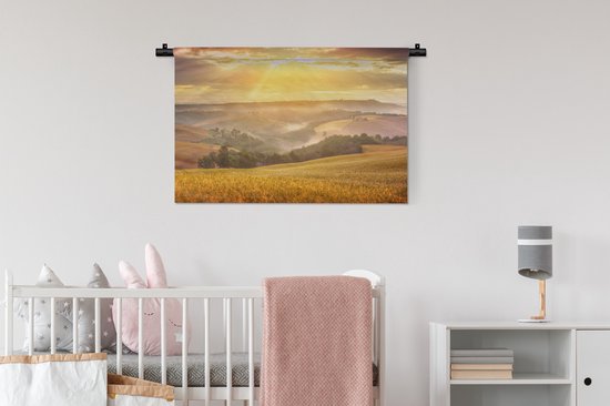 Tapisserie Tuscan Mist - Brume matinale toscane dans la vallée Tapisserie coton 90x60 cm - Tapisserie avec photo