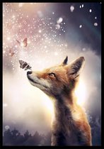 Punt. Poster - Fox Botanische Jungle Dieren - 70 X 50 Cm - Paars