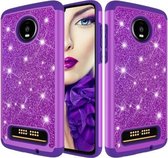Glitter poeder contrast huid schokbestendig siliconen + pc beschermhoes voor Motorola Moto Z4 Play (paars)