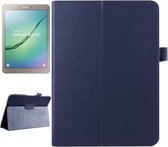 Litchi Texture Horizontale Flip Effen Kleur Smart Leather Case met Twee-vouwbare Houder & Slaap / Wekfunctie voor Galaxy Tab S2 9.7 / T815 (Donkerblauw)