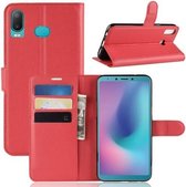 Litchi Texture horizontale flip lederen hoes voor Galaxy A6S, met houder en kaartsleuven en portemonnee (rood)