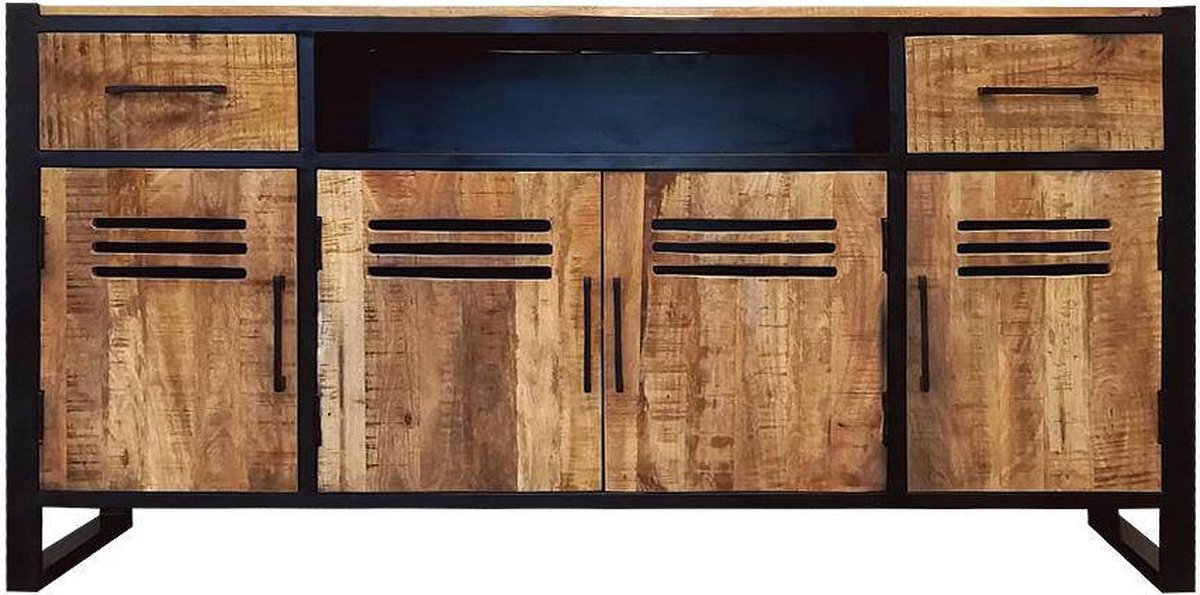 Mangohouten Dressoir Henderson 180 cm Mahom Industrieel - Dressoir van Mangohout & Metaal - Industriële Dressoir