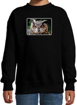 Dieren sweater met uilen foto - zwart - voor kinderen - Oehoe uil cadeau trui - sweat shirt / kleding 14-15 jaar (170/176)