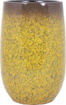 Keramiek aardewerk hoge bloemvaas/plantenpot  van H30 x D19 cm in het een goud geel flakes motief- plantenpotten