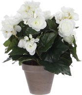 2x stuks witte Begonia kunstplant met bloemen 30 cm in grijze pot - Kunstplanten/nepplanten - Voor binnen