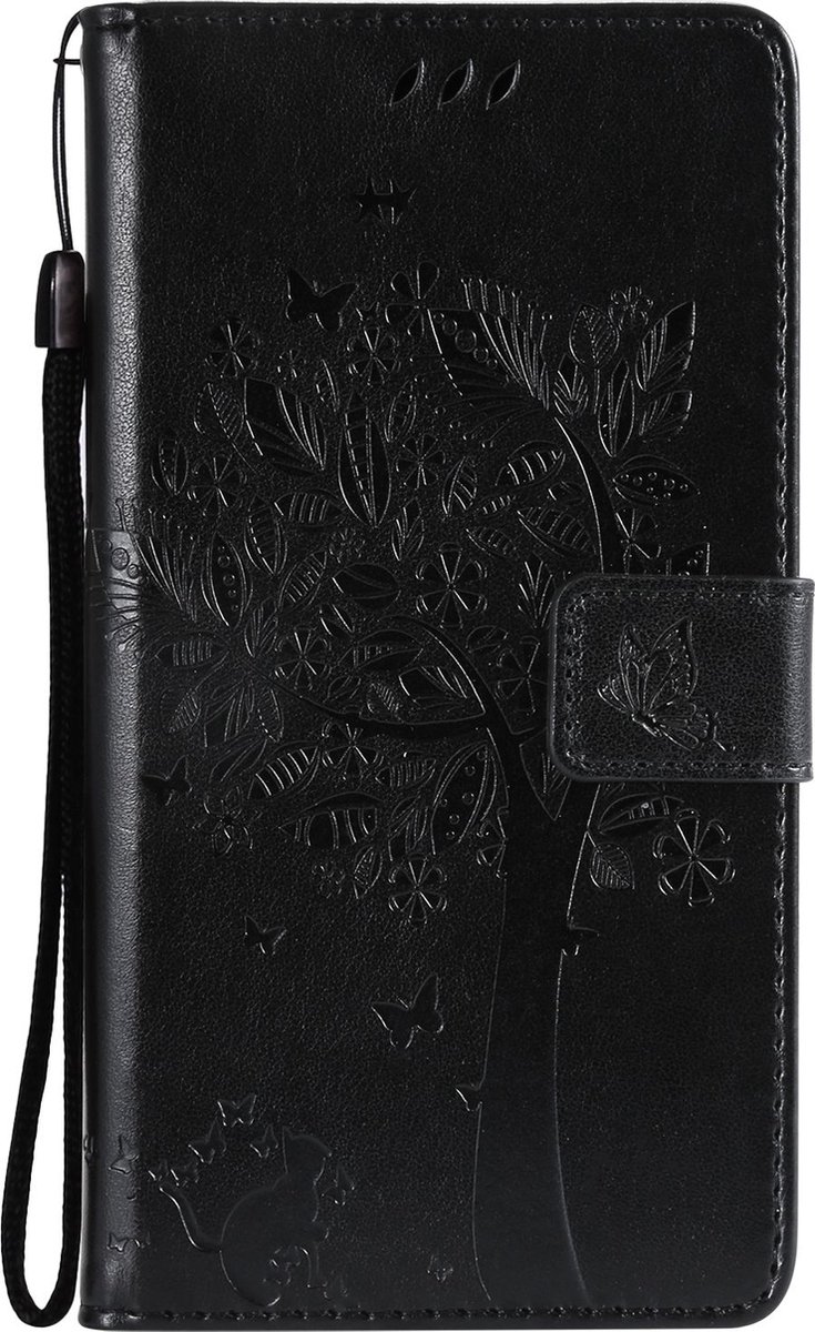 Mobigear Telefoonhoesje geschikt voor Samsung Galaxy S21 Hoesje | Mobigear Tree Bookcase Portemonnee | Pasjeshouder voor 2 Pasjes | Telefoonhoesje voor Pinpas / OV Kaart / Rijbewijs - Zwart