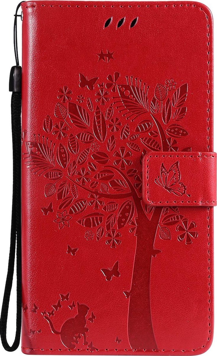 Mobigear Telefoonhoesje geschikt voor Samsung Galaxy S21 Ultra Hoesje | Mobigear Tree Bookcase Portemonnee | Pasjeshouder voor 2 Pasjes | Telefoonhoesje voor Pinpas / OV Kaart / Rijbewijs - Rood