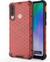 Huawei Y6p Hoesje - Mobigear - Honeycomb Serie - Hard Kunststof Backcover - Rood - Hoesje Geschikt Voor Huawei Y6p