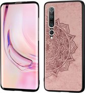 Voor Xiaomi 10/10 Pro Mandala reliÃ«f stoffen hoes PC + TPU mobiele telefoonbehuizing met magnetische functie en handriem (rose goud)