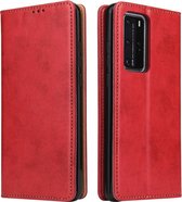 Voor Huawei P40 Pro Fierre Shann PU lederen textuur horizontale flip lederen tas met houder & kaartsleuven & portemonnee (rood)