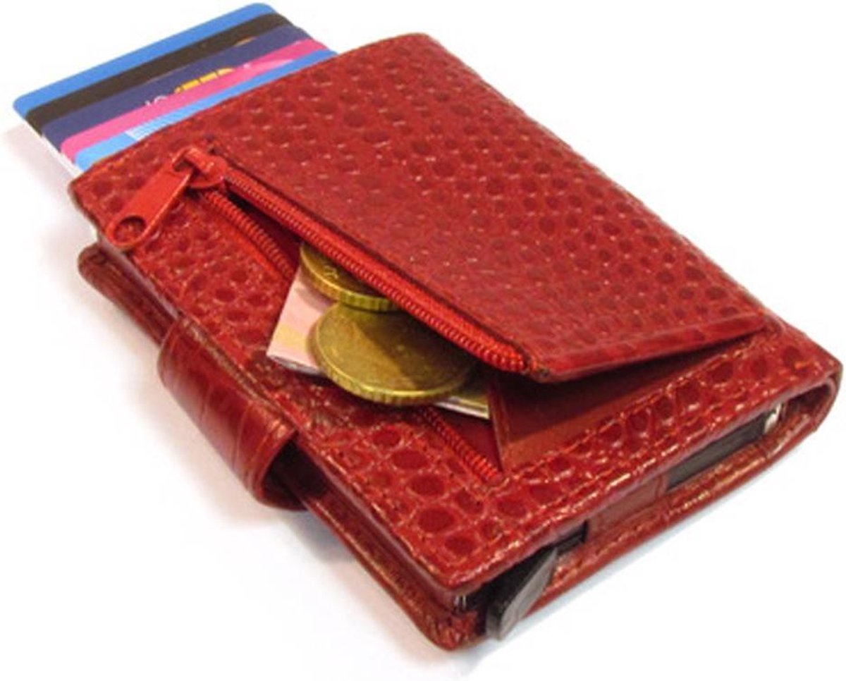 Figuretta Croco RFID Creditcardhouder Leer met Muntgeldvak Rood