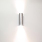 Wandlamp Roulo 2 Aluminium - Ø6,5xH15,4cm - 2x GU10 LED 4,9W 2700K 355lm - IP20 - Dimbaar > wandlamp mat staal | wandlamp binnen mat staal | wandlamp hal mat staal | wandlamp woonk