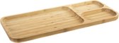 Set van 6x stuks bamboe houten 3-vaks barbecuebord 39 x 16 x 2 cm - Serveerbladen/serveerbord/barbecuebord met vakjes