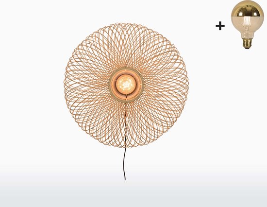 Wandlamp - CANGO - Naturel Bamboe - 60x25cm - Met Gouden LED-lamp