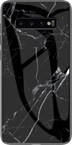 Samsung Galaxy S10e hoesje - Zwart / Wit - Gehard Glas Marmer