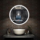Miroir de salle de bain rond à LED - Diamètre 70 cm - Chemin de lumière universel étroit et sans rebord - Interrupteur à capteur tactile unique - Anti-buée - Wit