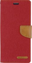 Hoesje geschikt voor iPhone 12 Pro Max - Mercury Canvas Diary Wallet Case - Hoesje met Pasjeshouder - Rood