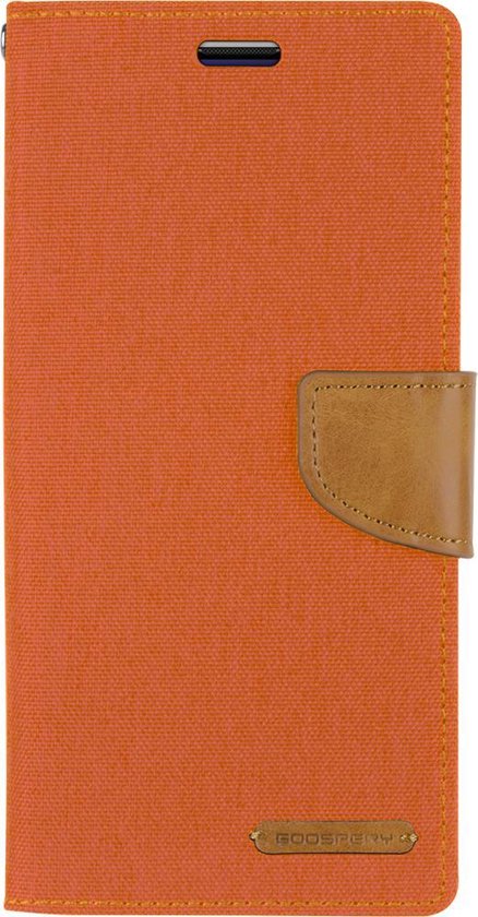 Hoesje geschikt voor iPhone 12 Pro Max - Mercury Canvas Diary Wallet Case - Hoesje met Pasjeshouder - Oranje
