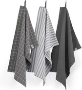 Walra de cuisine Walra Dry w. Cubes Uni, Stripes & Blocks - 3x 50x70 - 100% Katoen - Off Black