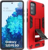 Stand Shockproof Telefoonhoesje - Magnetic Stand Hard Case - Grip Stand Back Cover - Backcover Hoesje voor Samsung Galaxy S20 FE - Rood