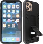 Stand Shockproof Telefoonhoesje - Magnetic Stand Hard Case - Grip Stand Back Cover - Backcover Hoesje voor - iPhone 12 Pro Max - Zwart