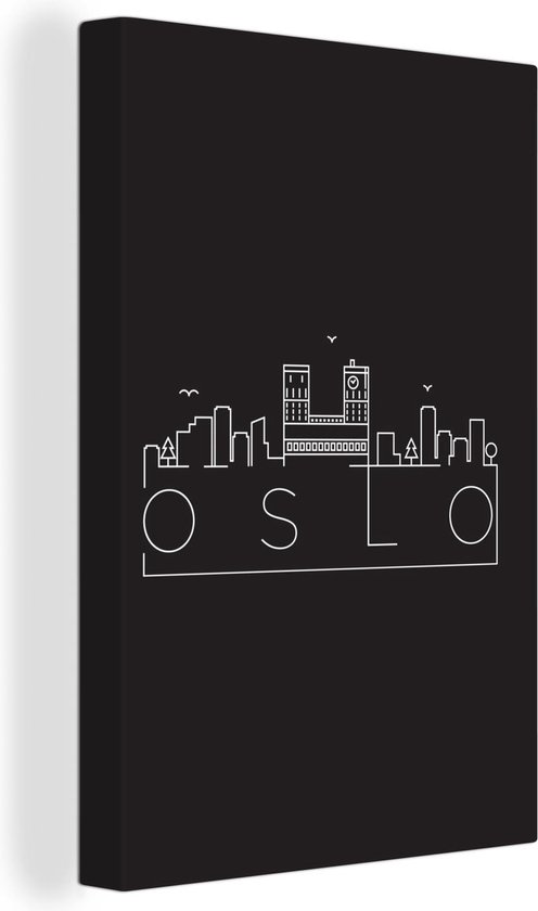 Canvas Schilderijen - Skyline Oslo met een zwarte achtergrond - 20x30 cm -  Wanddecoratie | bol.com