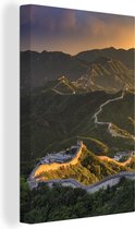 Canvas Schilderij Zonsondergang bij de Chinese muur - 120x180 cm - Wanddecoratie XXL
