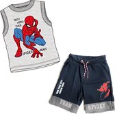 Marvel Spiderman set  - korte broek van joggingstof + mouwloos shirt - grijs/blauw - maat 98 (3 jaar)