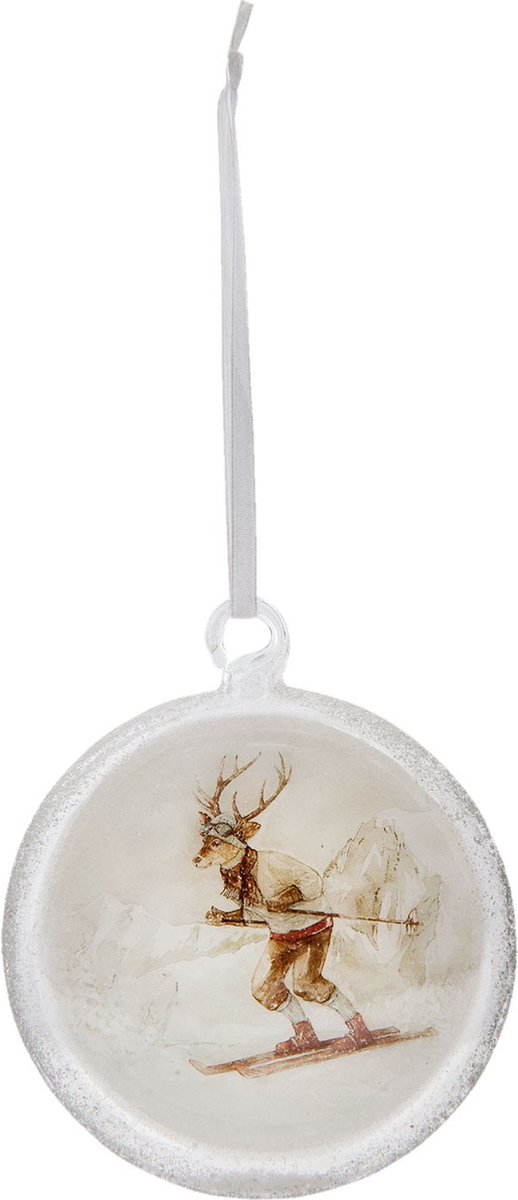 Clayre & Eef Kerstbal 10*2*11 cm Wit Glas Kerstboomversiering Kerstversiering
