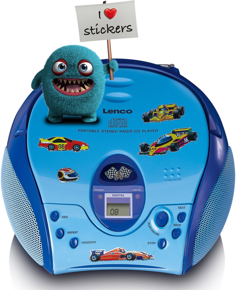 Lenco SCD-24 KIDS - Draagbare cd speler en radio voor kinderen - Inclusief stickervel - Blauw — afbeelding 4