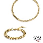 CO88 Collections 8CO-SET098 - Stalen Sieradenset - Ketting met Armband - Gourmet - 9 mm Breed - 40+7 cm Ketting - 19 cm Armband - Goudkleurig