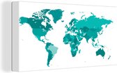 Canvas Wereldkaart - 40x20 - Wanddecoratie Wereldkaarten - Wit - Blauw