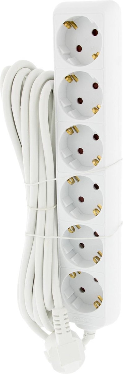 Stekkerdoos - 6-voudig - Randaarde - 5 meter - Wit