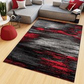 Tapiso Maya Vloerkleed Grijs Tapijt Woonkamer Rood Kleed Maat- 140x200