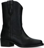 Manfield - Dames - Zwarte leren cowboyboots - Maat 40