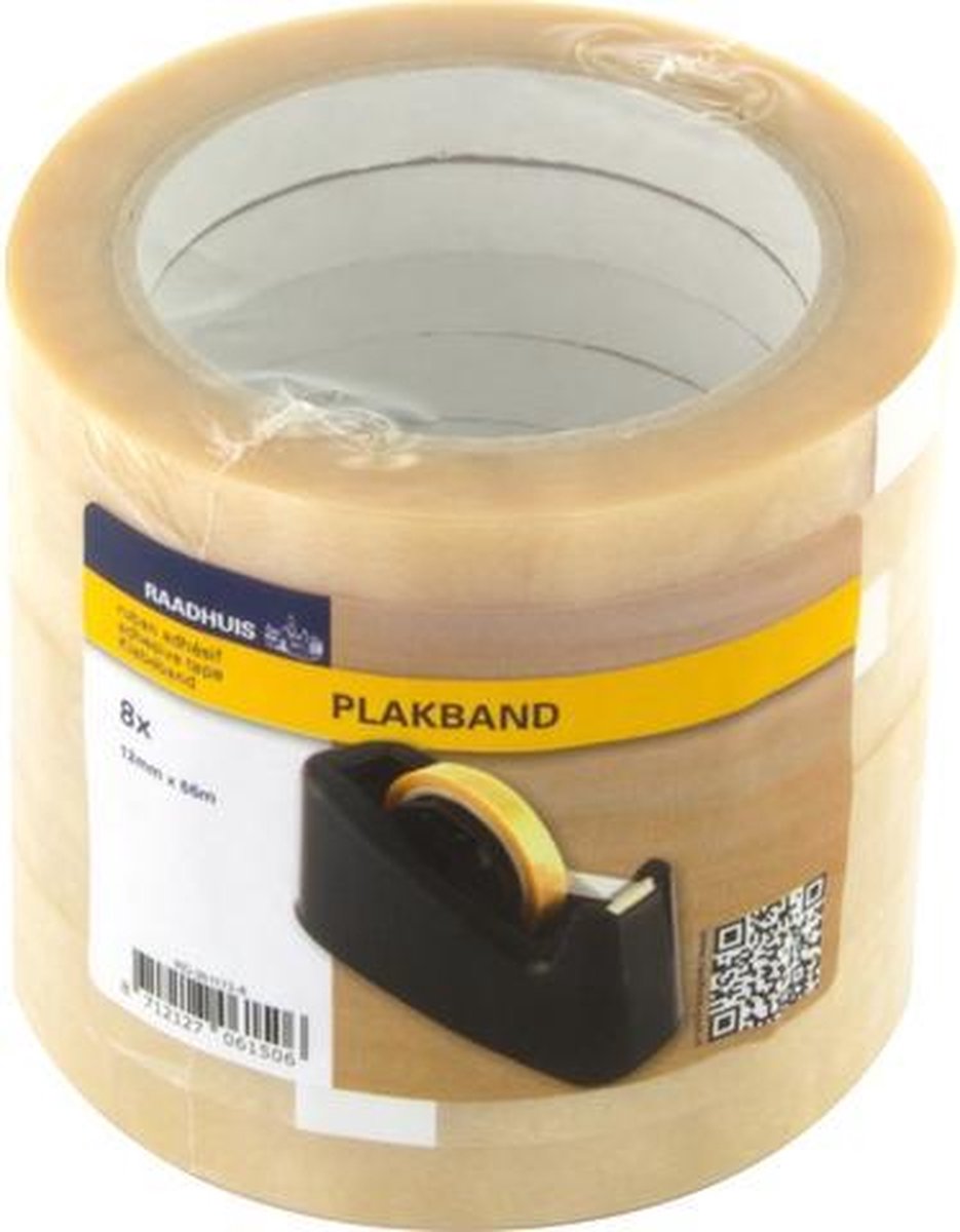 Plakband Raadhuis transparant - 12mmx66m krimp a 8 rol